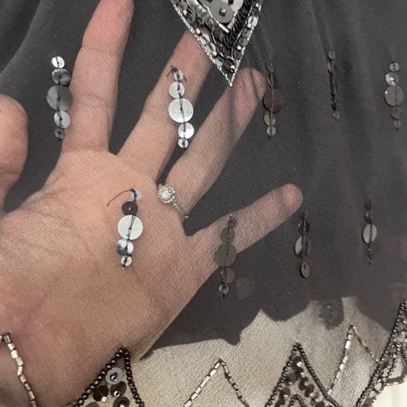 Papell Boutique 100% Silk Sequined Semi Sheer Top Size Large - Picture 5 of 8